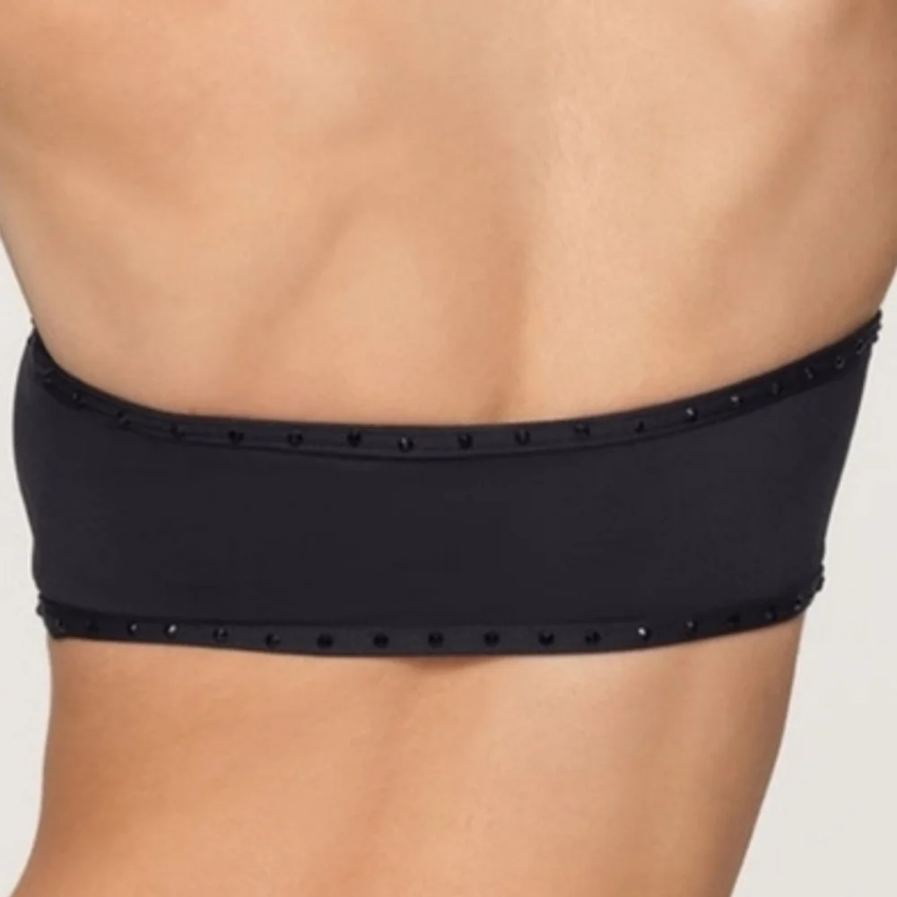 SKIMS RHINESTONE SWIM BANDEAU BIKINI TOP ; SIZE:SMALL ; BLACK